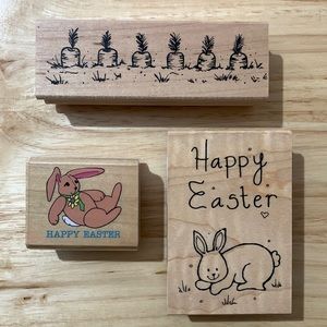 Easter rubber stamps.  Bunnies And carrots.  Set of 3.